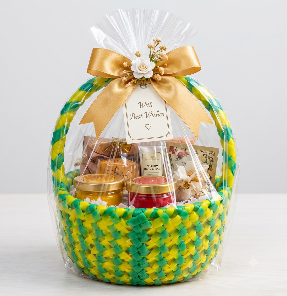 Handwoven Mini Basket with Handle – Colorful Gift & Décor Basket (Set of 1)