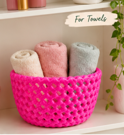 Pink Woven Storage Basket – Small Round Organizer (10 cm)