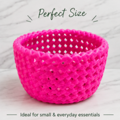 Pink Woven Storage Basket – Small Round Organizer (10 cm)