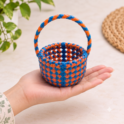 Handwoven Mini Basket with Handle – Colorful Gift & Décor Basket (Set of 1)