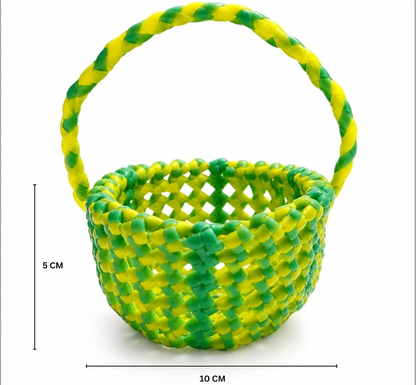 Handwoven Mini Basket with Handle – Colorful Gift & Décor Basket (Set of 1)