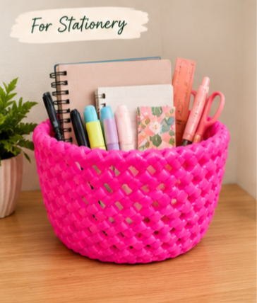Pink Woven Storage Basket – Small Round Organizer (10 cm)